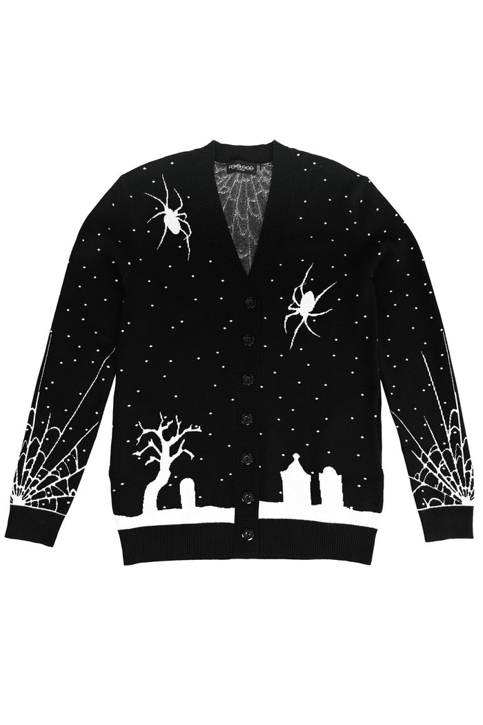 cotton knitted halloween graveyard scene cardigan sweater