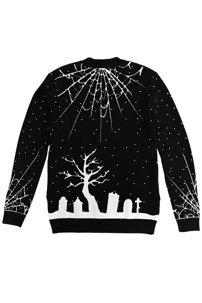 button down knitted halloween graveyard scene cardigan sweater