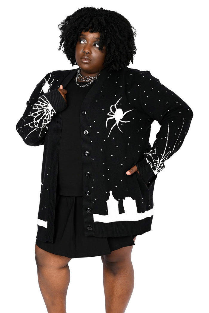 foxblood holiday goth knitted halloween graveyard scene cardigan sweater