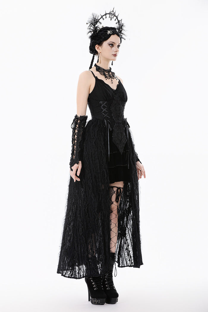 romantic  long black corset princess dress with a long black lace skirt