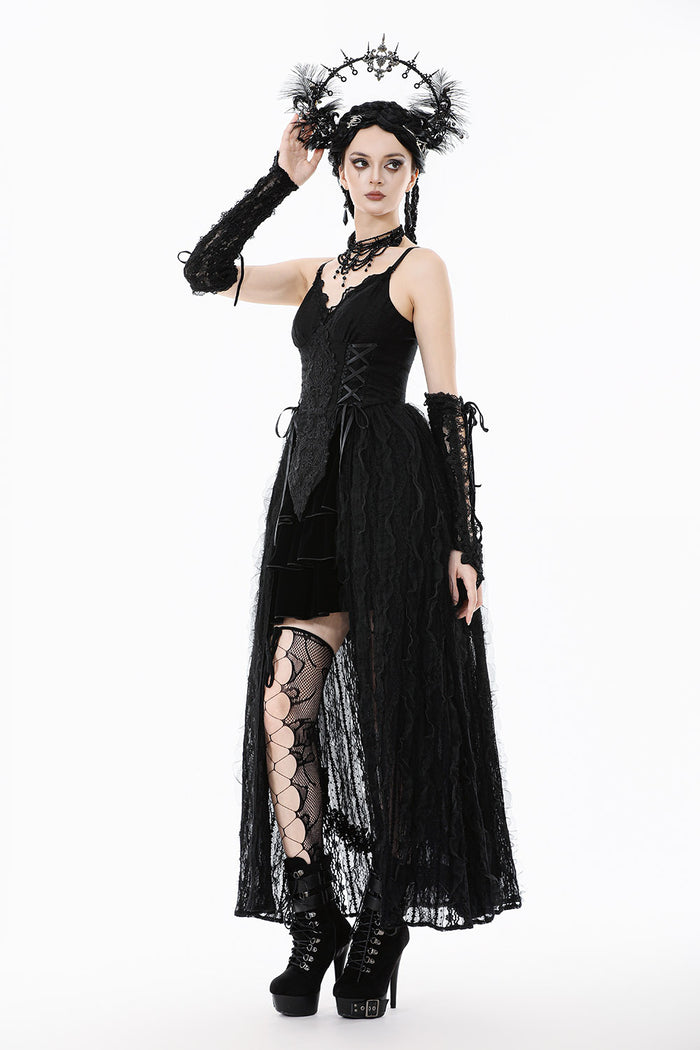 long black corset princess dress with a long black lace skirt by dark in love