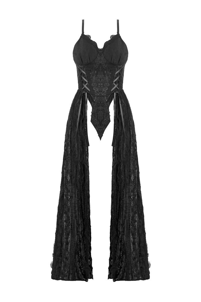 lace-up  long black corset princess dress with a long black lace skirt