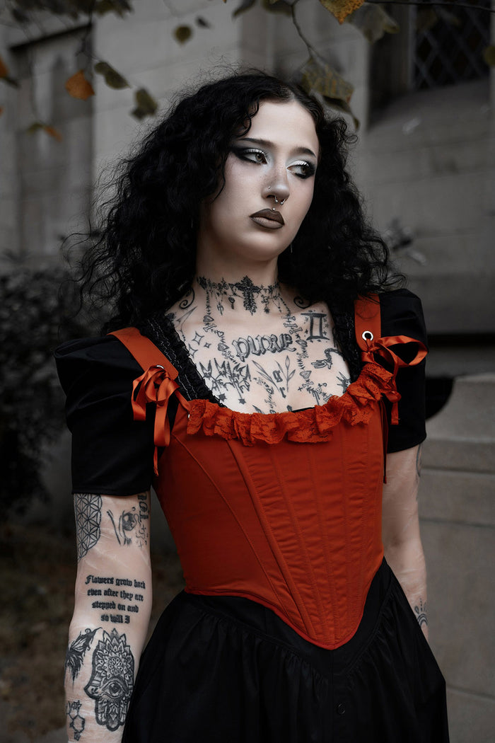 orange corset top by lively ghosts