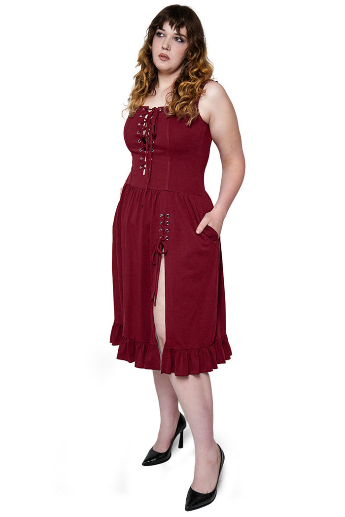 gothic romantic stretchy dress with pockets and corset front
