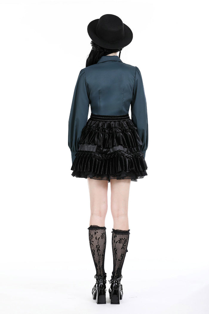 women ruffled victorian goth collared  blouse