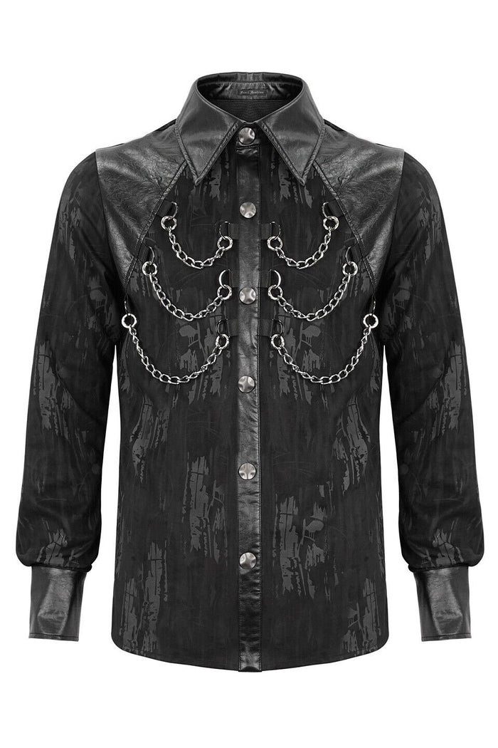 goth vegan leather mens top  with chains
