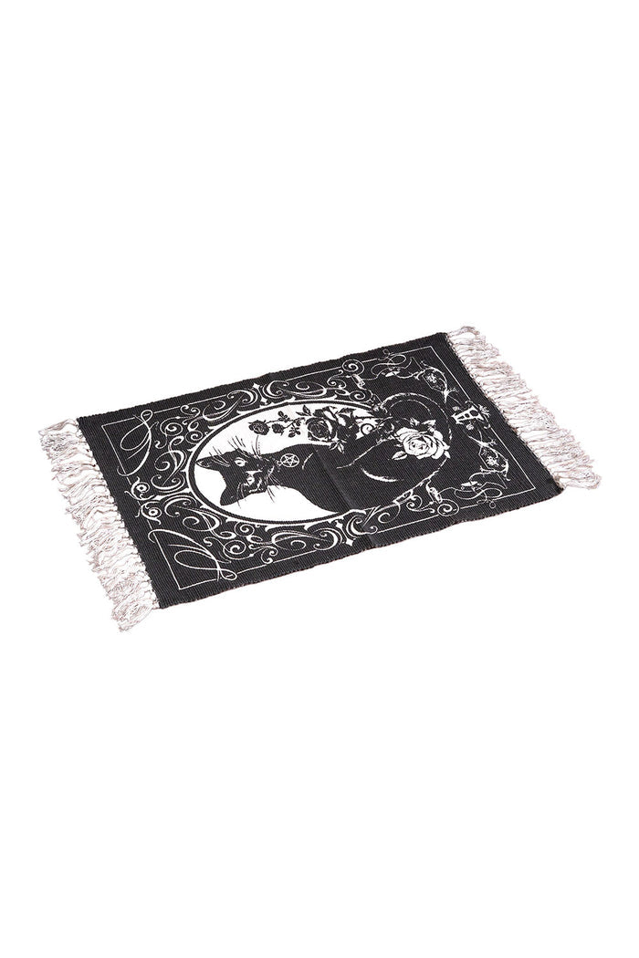 Goth home decor cat rug in black and white