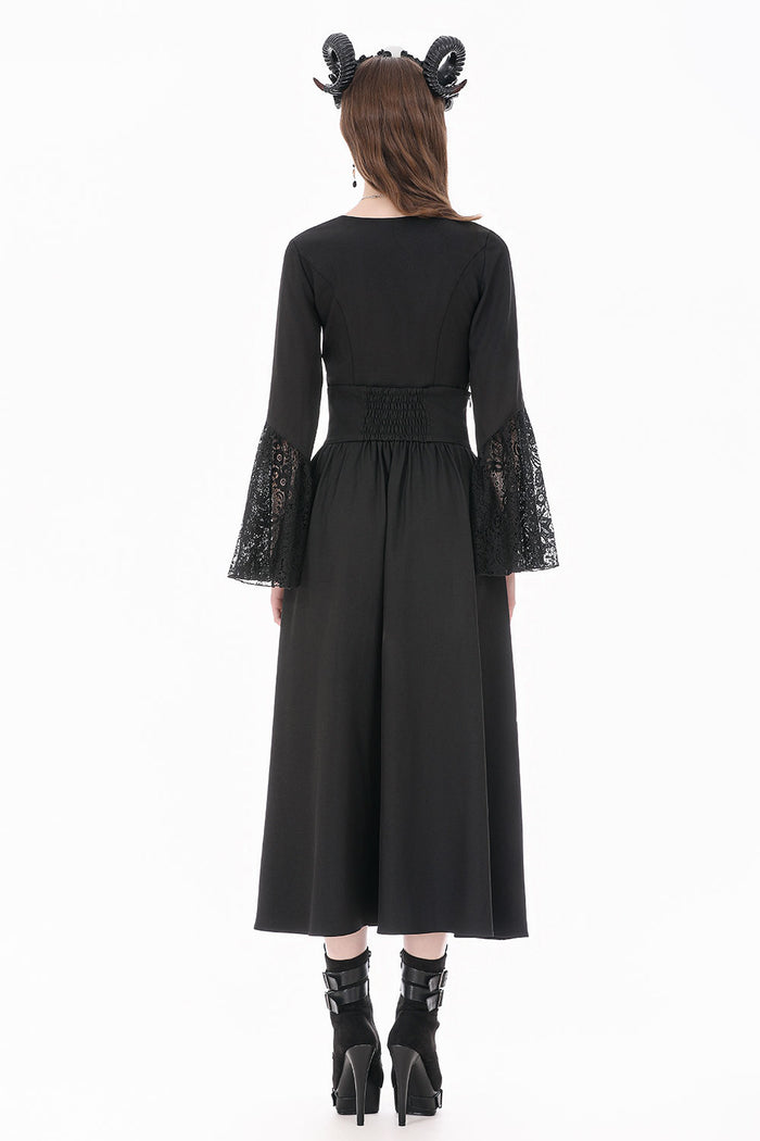 Long black maxi skirt with drape