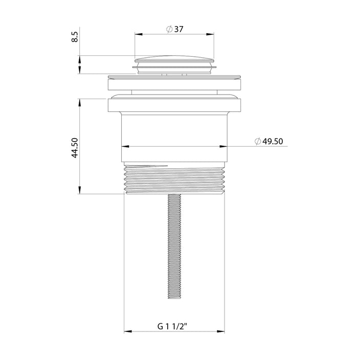 Technical Drawing Phoenix 40mm Flat Pop Up Universal Waste - Brushed Bronze 800-8910-24 - The Blue Space