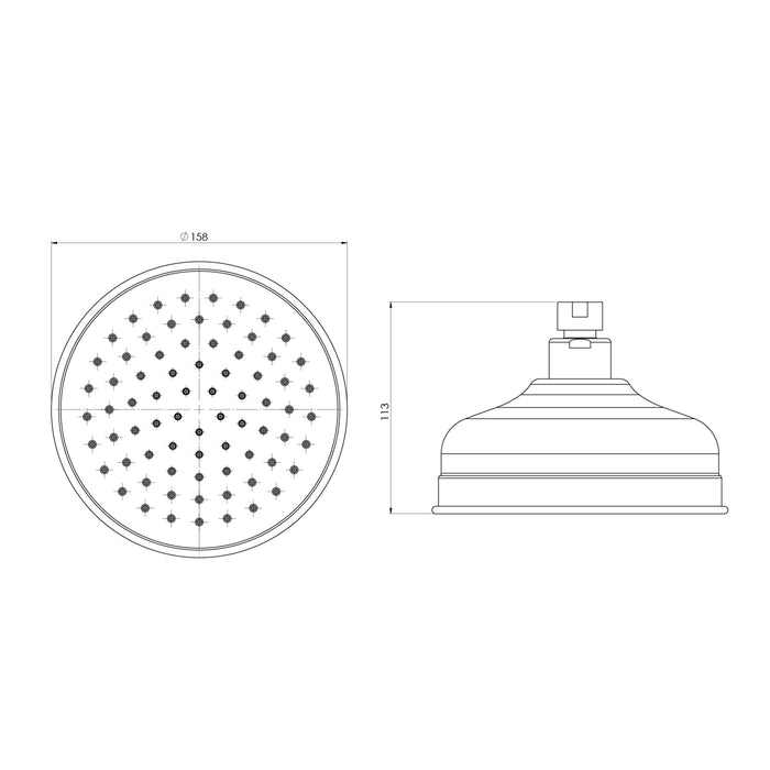 Technical Drawing Phoenix Cromford Shower Rose - Brushed Bronze 134-5000-24 - The Blue Space