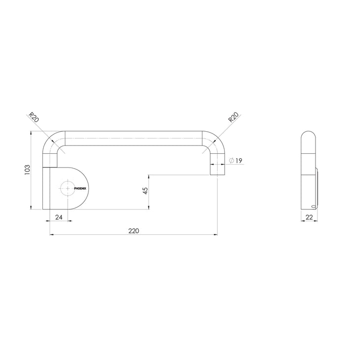 Technical Drawing Phoenix Designer Swivel Bath Outlet 230mm Round - Brushed Bronze 121-0880-24 - The Blue Space