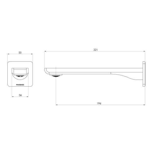 Phoenix Gloss MKII Wall Basin / Bath Outlet 200mm Brushed Nickel