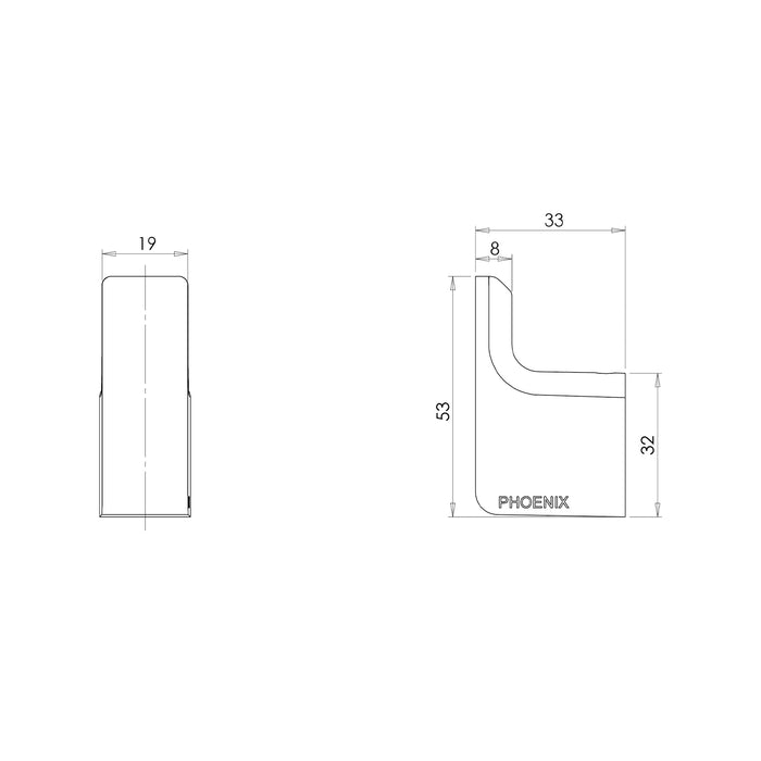 Technical Drawing Phoenix Gloss Robe Hook - Brushed Bronze GS897-24 - The Blue Space