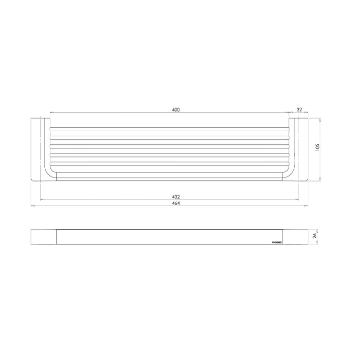Technical Drawing Phoenix Gloss Shower Shelf - Brushed Bronze GS896-24 - The Blue Space