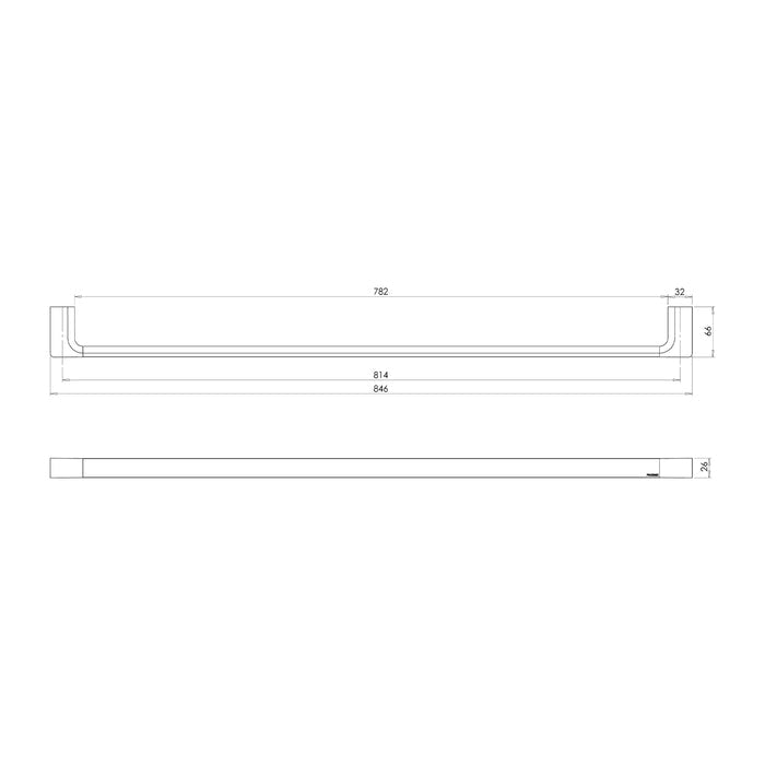 Technical Drawing Phoenix Gloss Single Towel Rail 800mm - Brushed Bronze GS802-24 - The Blue Space