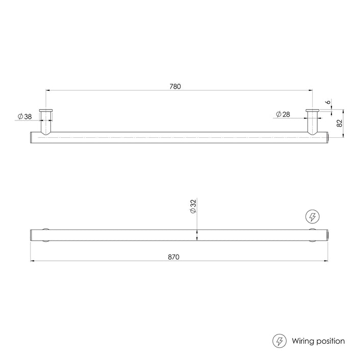 Technical Drawing Phoenix Heated Towel Rail Round 800mm - Brushed Bronze 650-8761-24 - The Blue Space