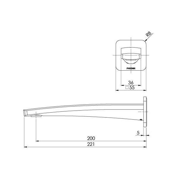 Technical Drawing - Phoenix Mekko Wall Basin Outlet 200mm - The Blue Space
