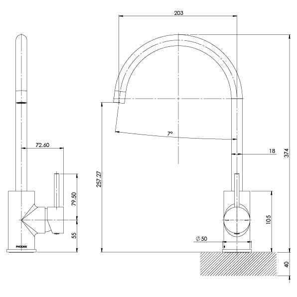 Phoenix Pina Sink Mixer 200mm Gooseneck Chrome