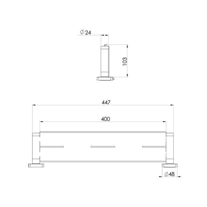 Technical Drawing Phoenix Radii SS 316 Shower Shelf Square Plate RS886-51 - The Blue Space