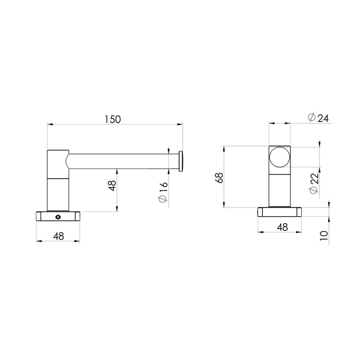 Technical Drawing Phoenix Radii SS 316 Toilet Roll Holder Square Plate RS892-51 - The Blue Space