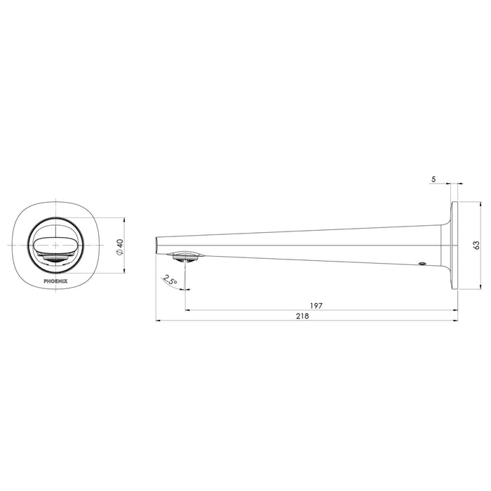 Technical Drawing Phoenix Wall Basin Bath Outlet 200mm - Brushed Gold 139-7610-12-1 - The Blue Space
