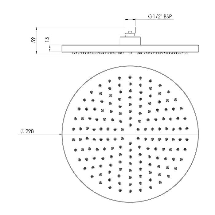 Technical Drawing Phoenix Vivid Shower Rose 300mm Round - Brushed Bronze V5005-24 - The Blue Space