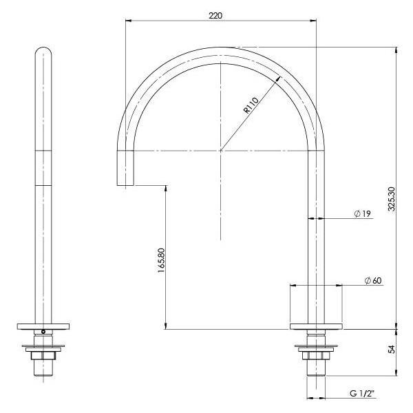 Phoenix Vivid Slimline Hob Sink Outlet 220mm - Chrome