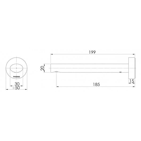 Phoenix Vivid Slimline Oval Basin/Bath Outlet-Chrome specs - line drawing and dimensions