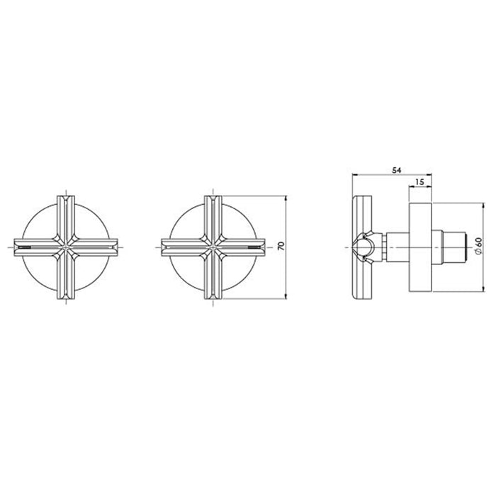 Technical Drawing Phoenix Vivid Slimline Plus Wall Top Assemblies - Brushed Bronze 119-0600-24-1 - The Blue Space