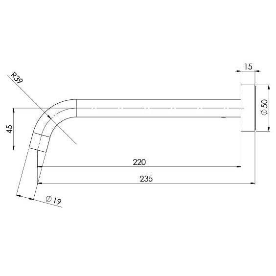 Phoenix Vivid Slimline Bath Outlet 230mm Curved Technical Drawing - The Blue Space