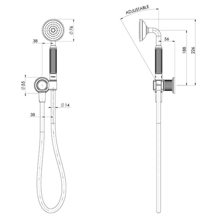 Technical Drawing Phoenix Wiltern Hand Shower Chrome 144-6710-00 - The Blue Space