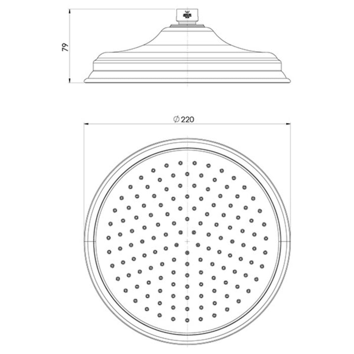 Technical Drawing Phoenix Wiltern Shower Rose Brushed Gold 144-5000-12 - The Blue Space