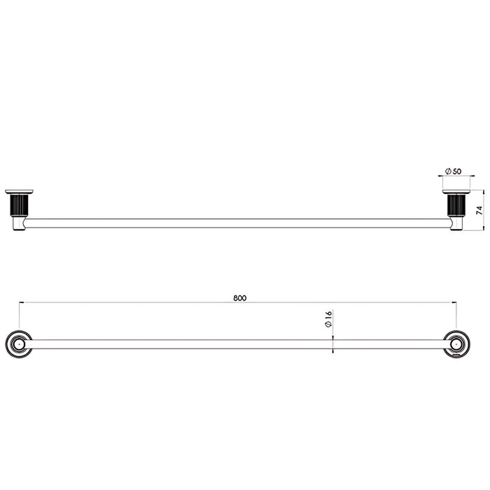 Technical Drawing Phoenix Wiltern Single Towel Rail 800mm Brushed Nickel 144-8030-40 - The Blue Space