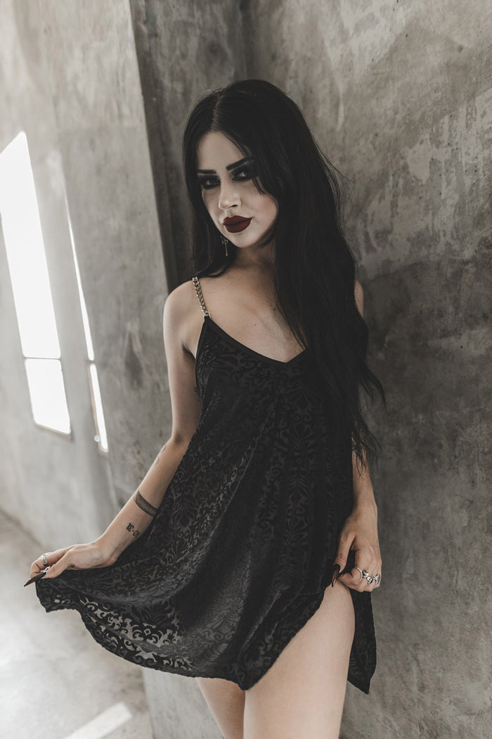 damask slip black dress