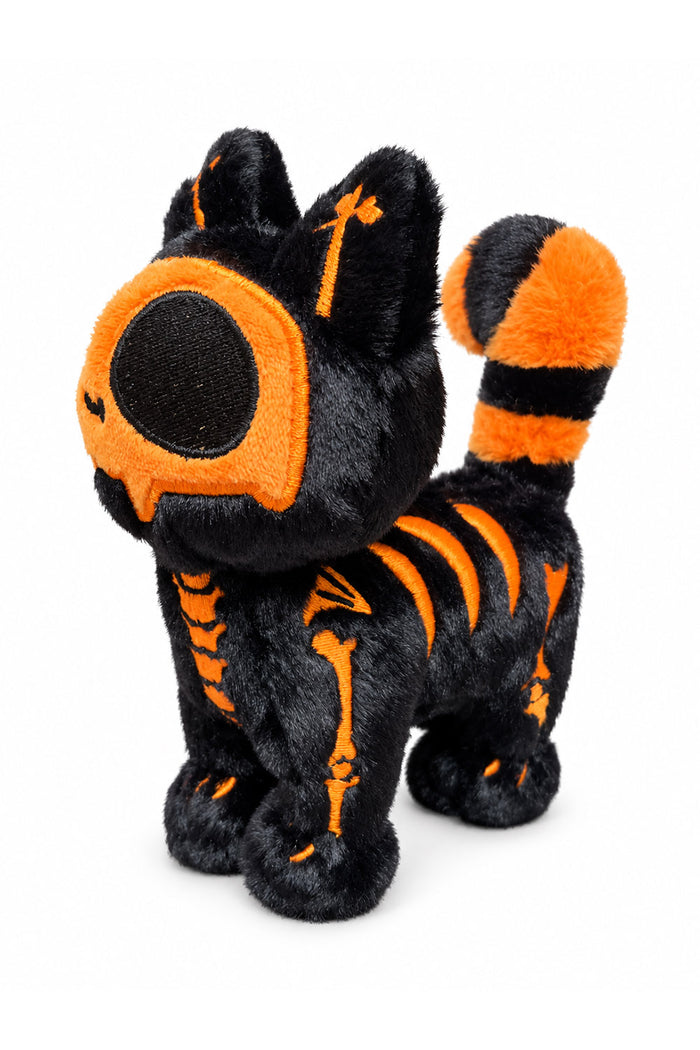 creepy cute orange and black halloween skeleton cat plushie keychain