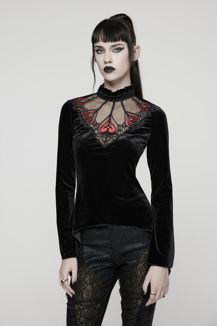 vintage goth flared long sleeve black velvet top