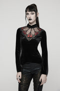 vintage goth flared long sleeve black velvet top