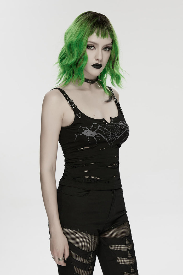 punk rock black tank top with adjustable straps