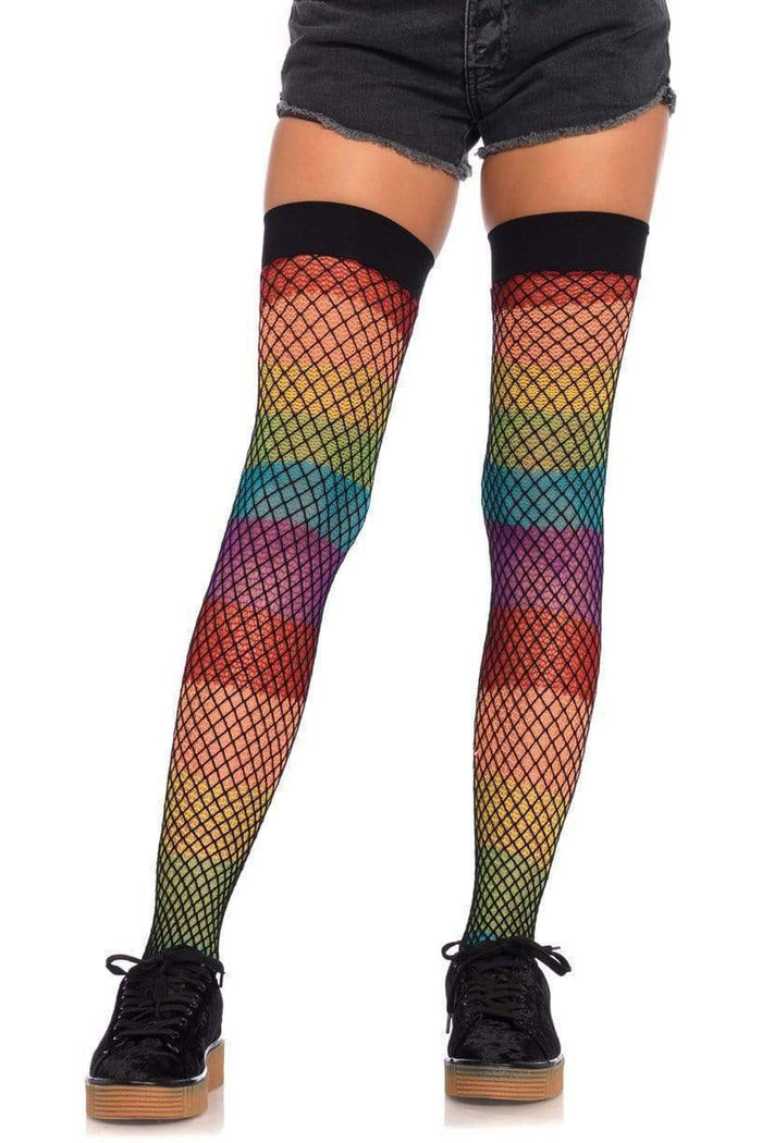 Rainbow Fishnet Thigh Highs