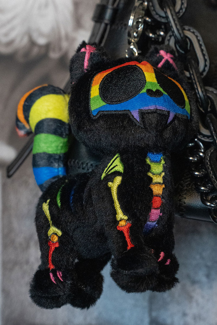 gothic rainbow skeleton kitty cat plush keychain
