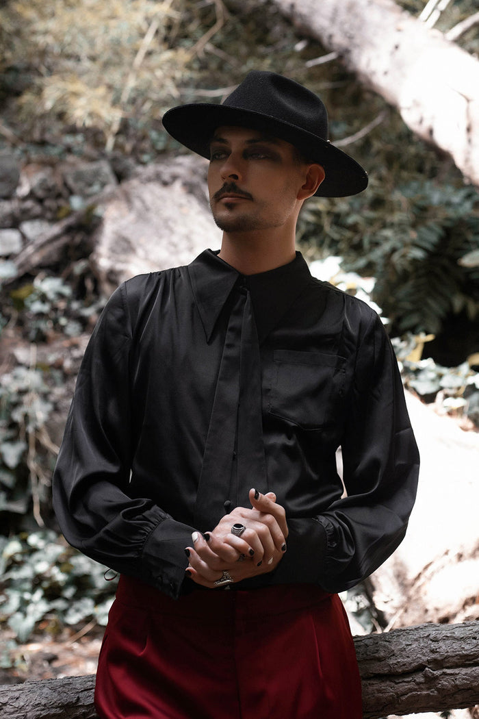 Edwardian button up pointed collar witchy blouse for men
