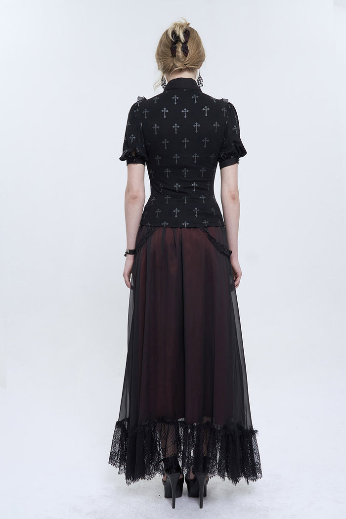 vintage goth top with puffed sleeves