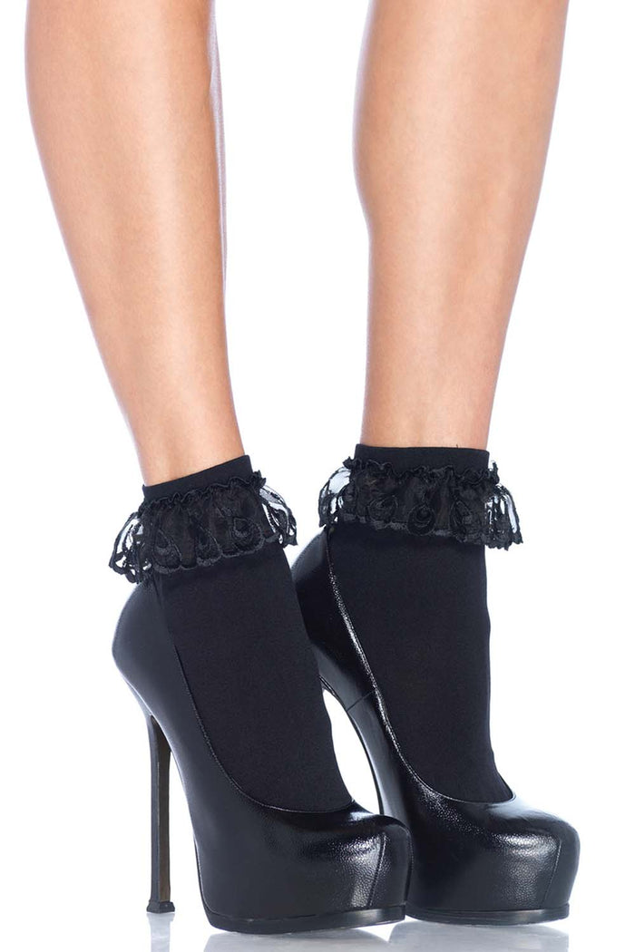 Ruffle Nylon Anklet Socks [Black]