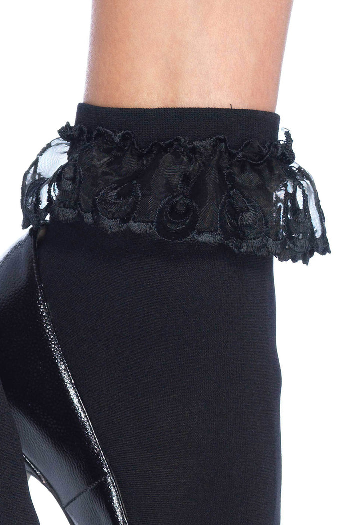 Ruffle Nylon Anklet Socks [Black]