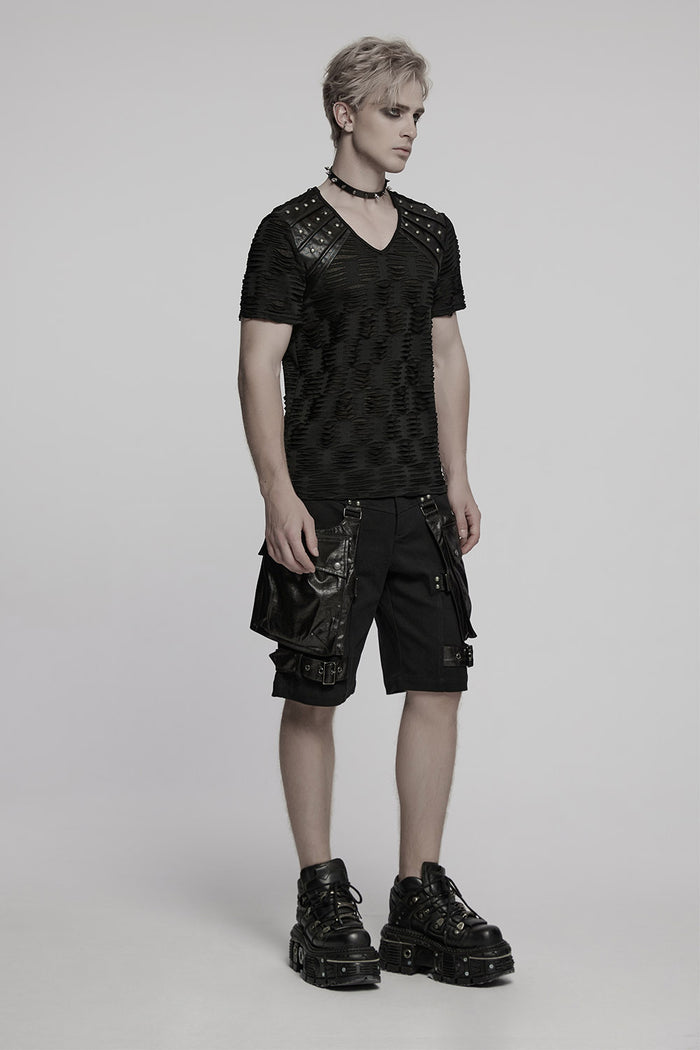 mens black shredded distressed short sleeve shirt