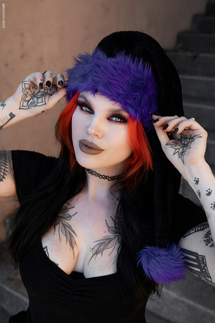 black and purple santa claus hat