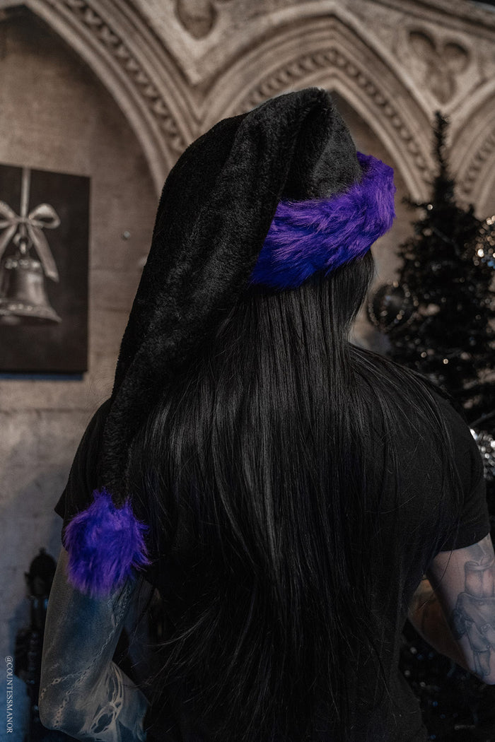 spooky halloween christmas black and purple novelty santa claus hat