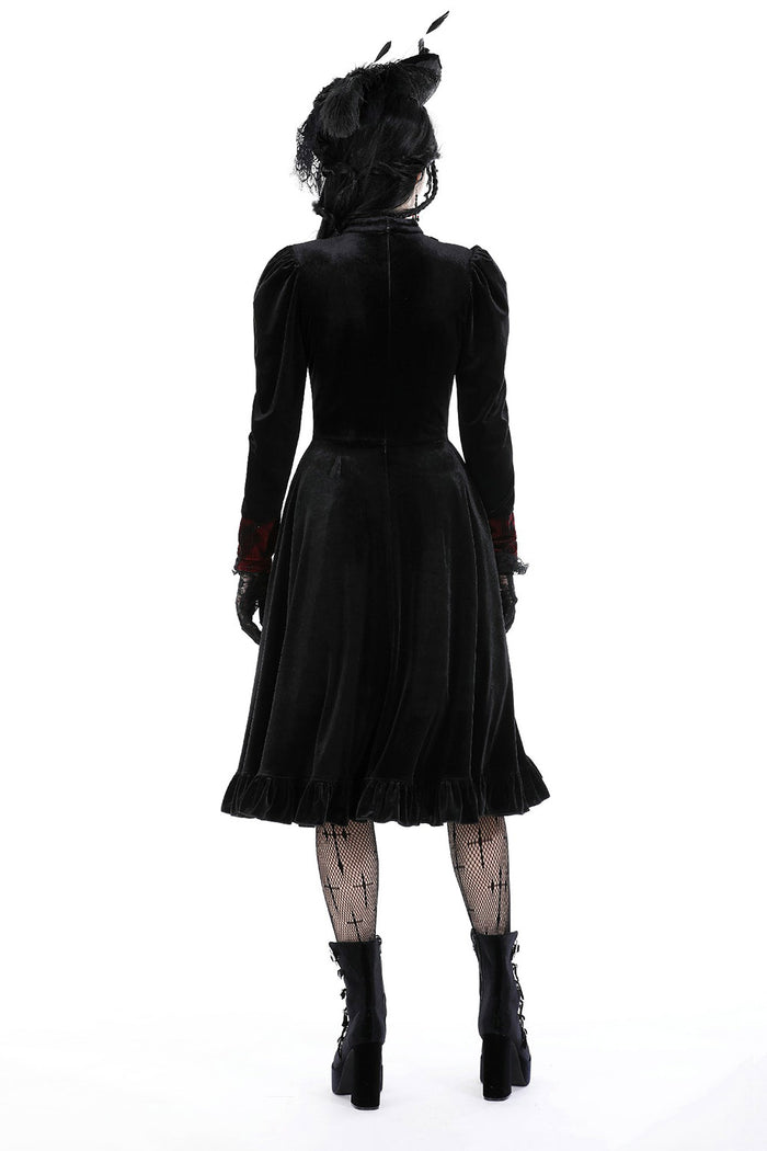womens black and red velvet midi dress
