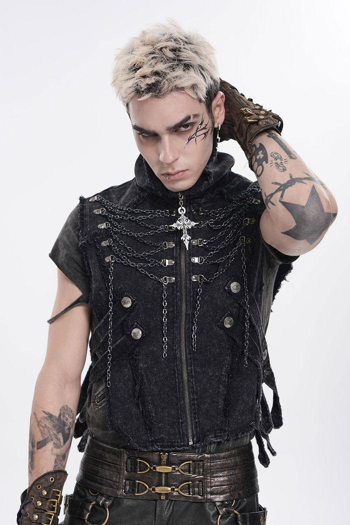 Mens punk vest with chain detail