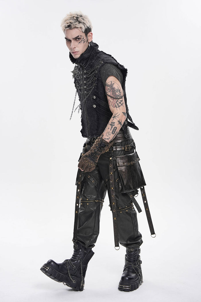 Mens black vest with chains